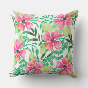 Floral pink flower and green foliage tropical outdoor cushion