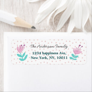 floral pink flower polka dots white return address