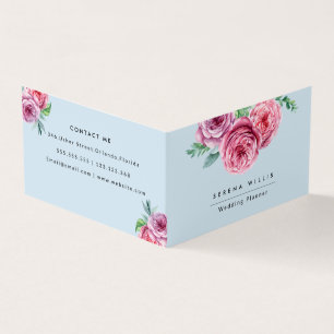 Floral Pink Flowers Blue Elegant Business Card
