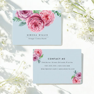 Floral Pink Flowers Blue Pastel Chic Business Card