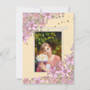 Floral pink flowers golden polka dots glitter shin invitation