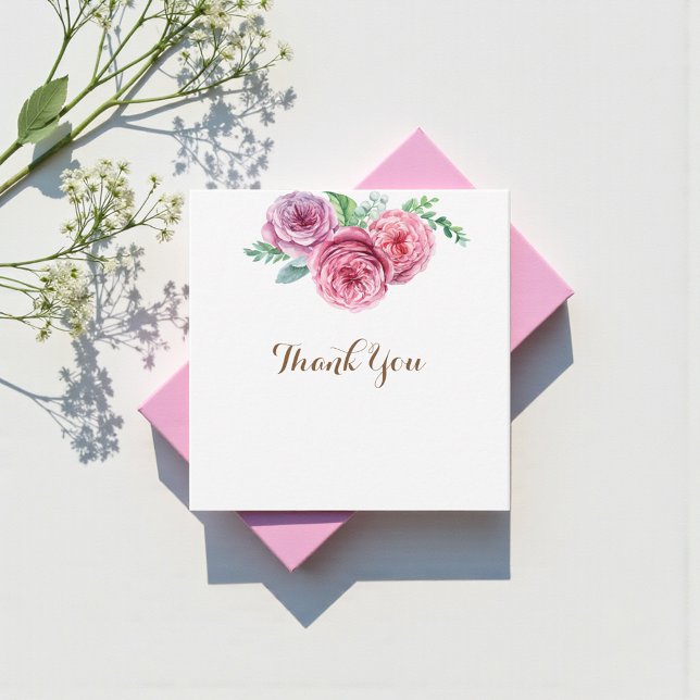 Floral Pink Flowers White Chic Thank You Card (Creator Uploaded)