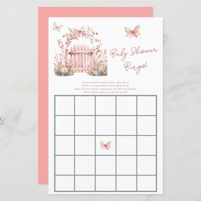 Floral Pink Garden Baby Shower Bingo (Front/Back)