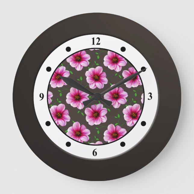 Floral Pink Garden Flower Modern Digits Large Clock (Front)
