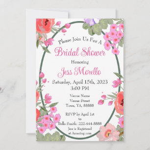 Floral Pink Garden Flowers Bridal Shower Invitation