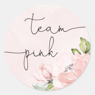  Floral pink gender reveal team girl, team pink Classic Round Sticker