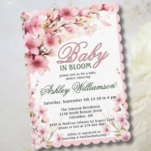 Floral Pink Girl Baby in Bloom Watercolor Holiday Card