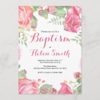 Floral Pink Girl Baptism Invitation