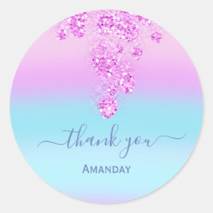 Floral Pink Glitter Bridal Name Sweet16th Baby Classic Round Sticker