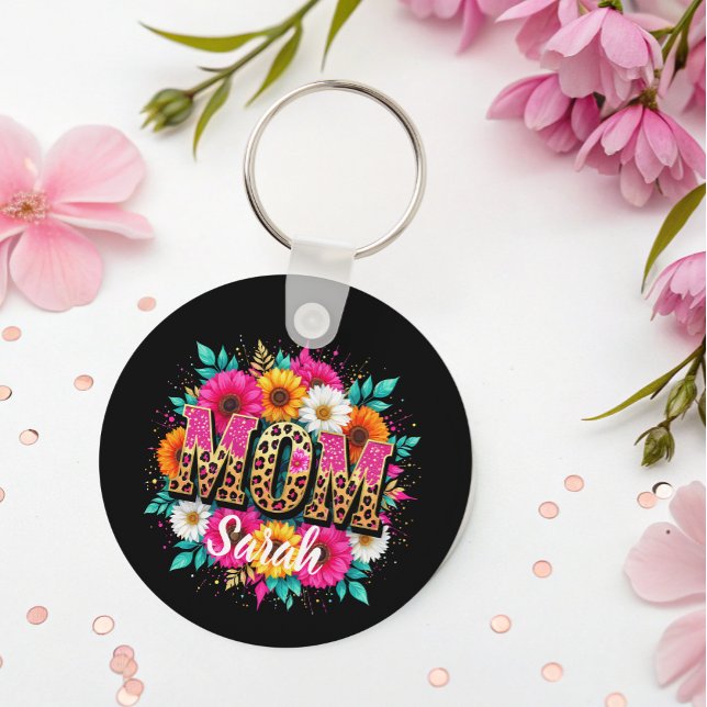 floral pink glitter mum  key ring (Creator Uploaded)