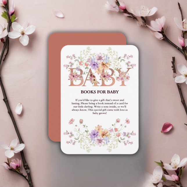Floral Pink Glitters Baby Monogram Baby Shower Enclosure Card (Creator Uploaded)