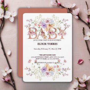 Floral Pink Glitters Baby Monogram Baby Shower Invitation