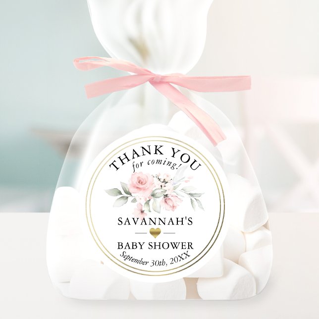 Floral Pink Gold Baby Thank You | Girl Classic Round Sticker (Creator Uploaded)