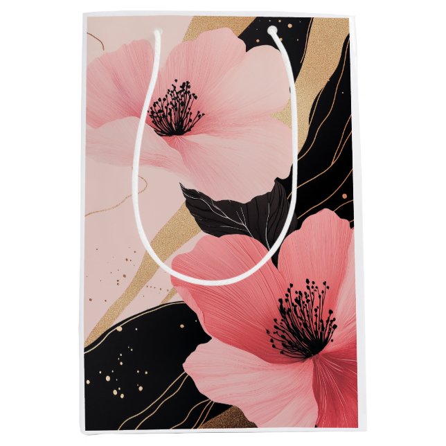 Floral Pink Gold Birthday Medium Gift Bag (Front)