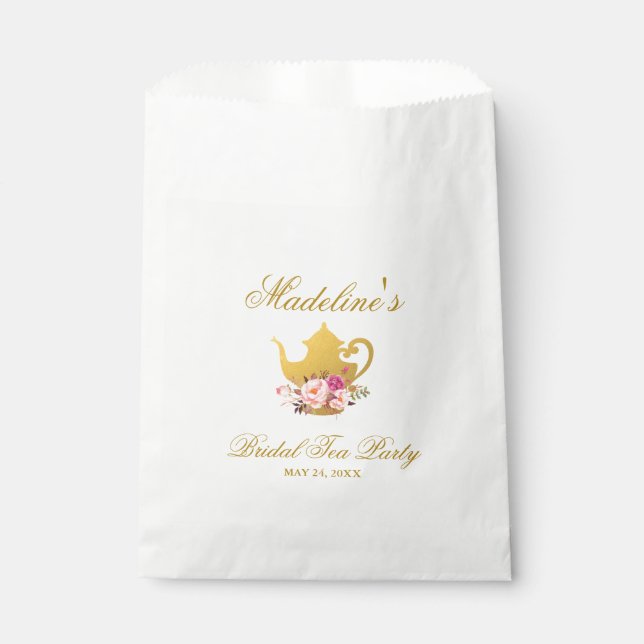 Floral Pink Gold Bridal Shower Tea Party Favour Bags (Front)