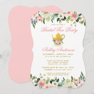 Floral Pink Gold Bridal Shower Tea Party Invite PB