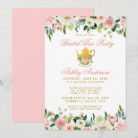 Floral Pink Gold Bridal Shower Tea Party Invite Pk