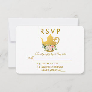 Floral Pink Gold Bridal Shower Tea Party RSVP R Card