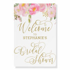 Floral Pink Gold Calligraphy Bridal Shower Welcome