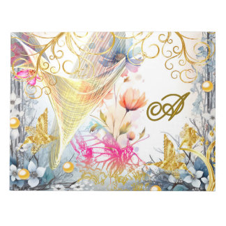 Floral Pink Gold Fairy Bird Butterfly Scrapbooking Notepad