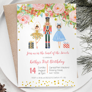 Floral Pink Gold NUTCRACKER Birthday invitation