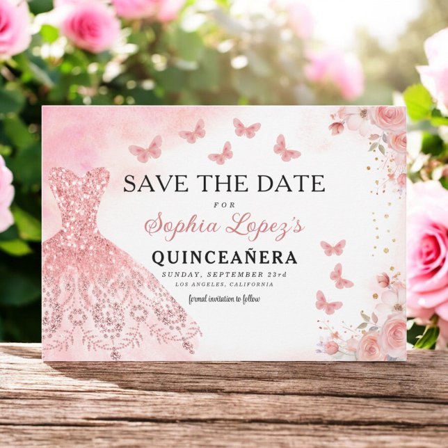 Floral Pink Gold Princess Birthday Quinceanera Save The Date (Creator Uploaded)
