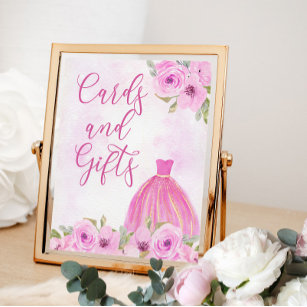 Floral Pink Gold Princess Dress Cards and Gifts Poster