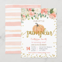 Floral Pink Gold Pumpkin 1st Birthday