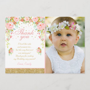 Floral Pink Gold Thank You Card Pink & Gold