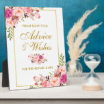 Floral Pink Gold Wedding Advice and Wishes Plaque<br><div class="desc">Watercolor Floral Pink Blush Gold Wedding Ceremony Advice and Wishes Table Plaque</div>