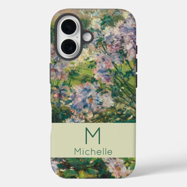Floral Pink Green and White Flowers Name Monogram Case-Mate iPhone Case (Back)
