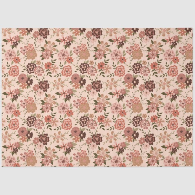 Floral Pink Green Flowers Pattern Tissue Paper (Front)