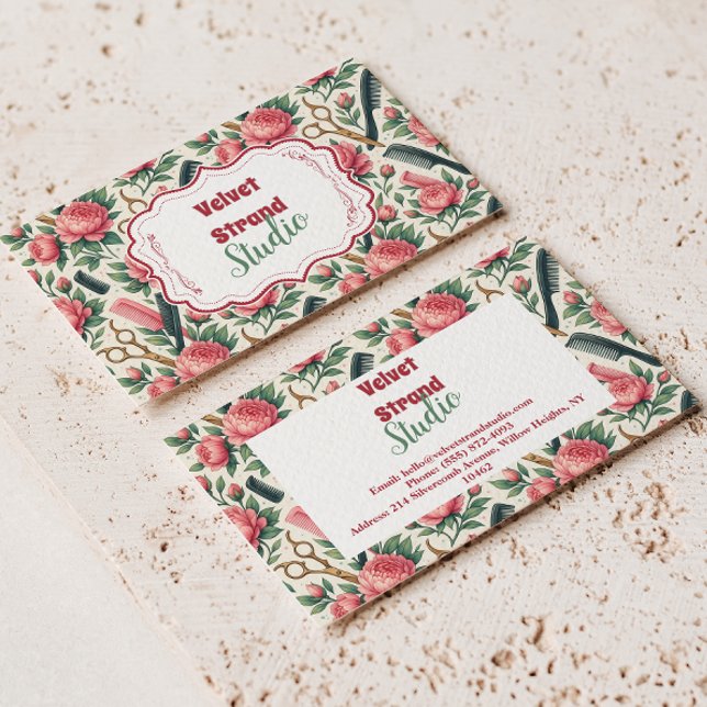 Floral Pink Green Hair Stylist Business Card (Creator Uploaded)