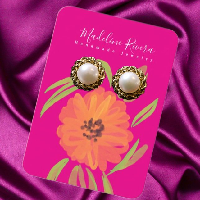 Floral Pink Green Handmade Earring Display Card (Creator Uploaded)