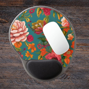 Floral pink green orange and teal gel mouse pad