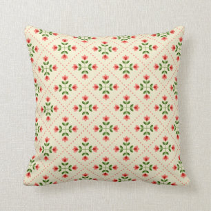 Floral Pink & Green Quilt Folk Art Pattern Cushion