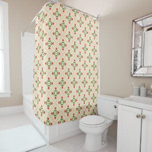 Floral Pink & Green Quilt Folk Art Pattern Shower Curtain