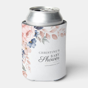 Floral Pink Greenery Watercolor Script Baby Shower Can Cooler