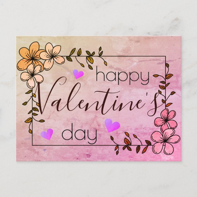 floral pink happy Valentine's day Postcard (Front)