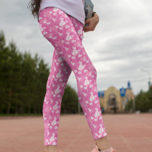Floral Pink Heart Pattern  Leggings