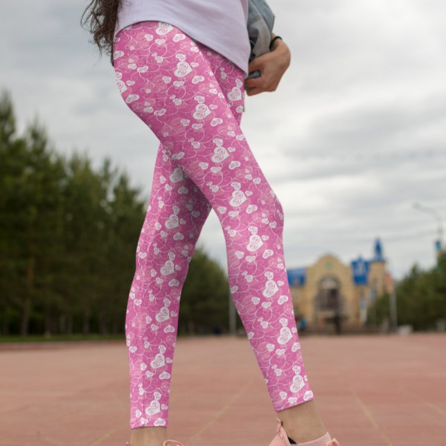 Floral Pink Heart Pattern  Leggings (Creator Uploaded)