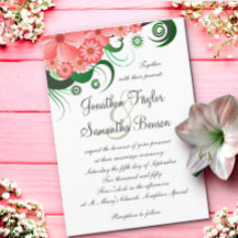 Floral Pink Hibiscus 5" x 7" Wedding Invitations