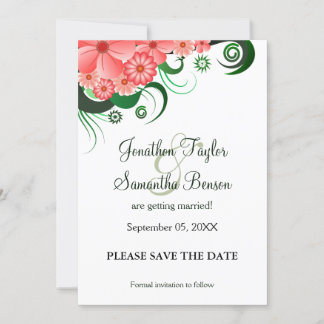 Floral Pink Hibiscus Save The Date Announcments