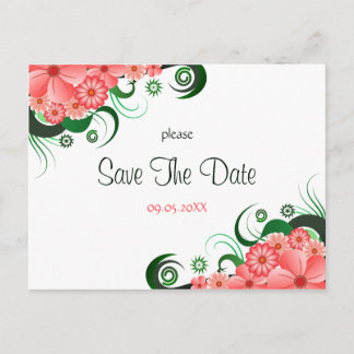 Floral Pink Hibiscus Save The Date Postcards