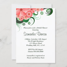 Floral Pink Hibiscus Wedding Bridal Shower Invite
