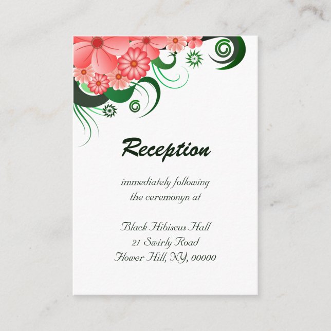 Floral Pink Hibiscus Wedding Reception Enclosure Card (Front)