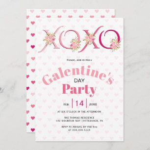 Floral pink HOHO hearts Galentines Day party Invitation