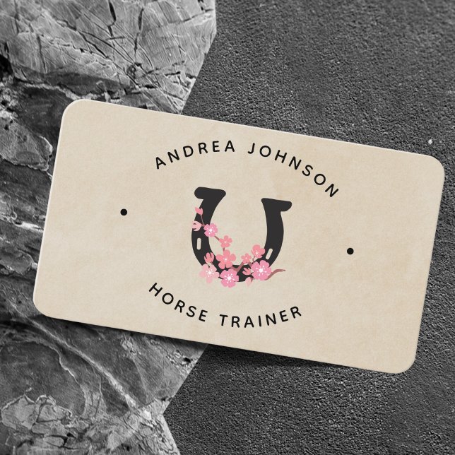 Floral Pink Horseshoe Farm Ranch Riding Instructor Business Card (Creator Uploaded)