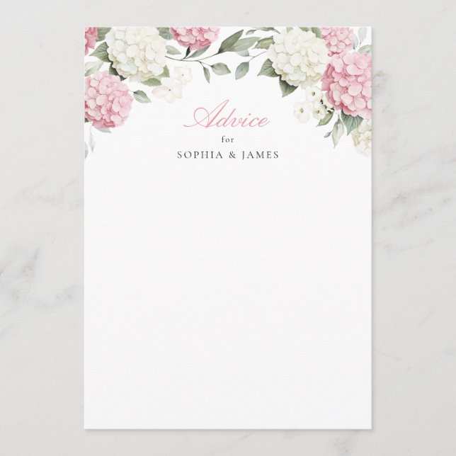 Floral Pink Hydrangea Greenery Wedding Advice Card (Front)