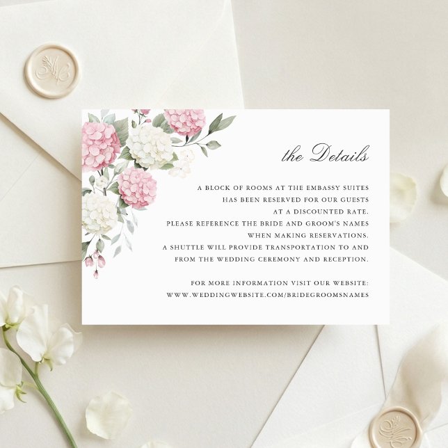 Floral Pink Hydrangea Greenery Wedding Details Invitation (Creator Uploaded)